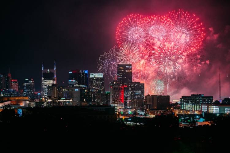 fireworks over Nashville skyline