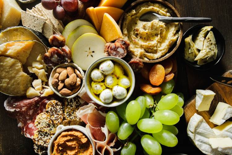 charcuterie board aerial view