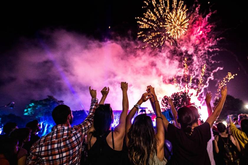 concert at night with fireworks