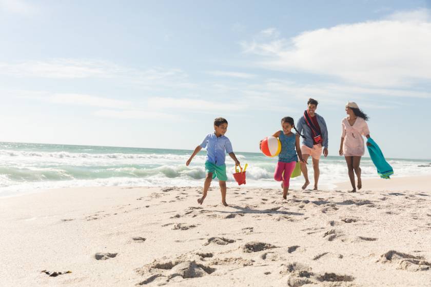 family on beach